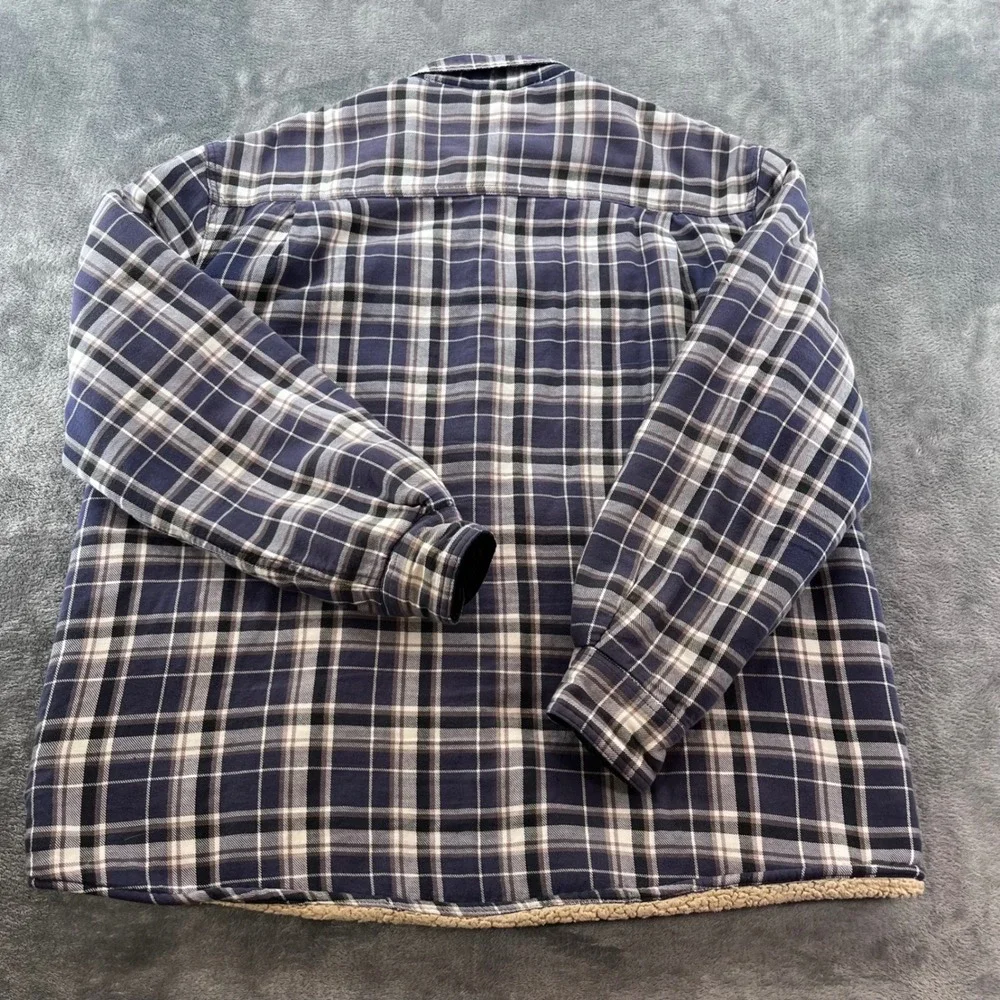 Wrangler Mens Blue Plaid Sherpa Lined Flannel Shirt Jacket RN130273 L